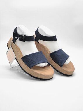 PAPILLIO by Birkenstock Glenda Sandals Women’s 39 Blue Canvas Ankle Strap Wedge